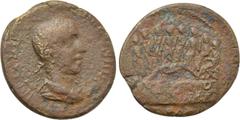 Roman Provincial Coins TROAS. Alexandria. Trebonianus Gallus (251-253). Ae As. Obv: IMP C VIBI TRIBO GALLVS AVG. Laureate, draped and cuirassed bust right. Rev: AVG / ALEXAND / TROADA. The decurions o