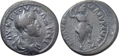 Roman Provincial Coins PISIDIA. Seleucia. Maximinus Thrax (235-238). Ae. Obv: AV K Γ IOV MAZIMI A. Laureate, draped and cuirassed bust right. Rev: KΛAVΔIOCЄΛЄVKЄUN. Mên standing right, with foot set u