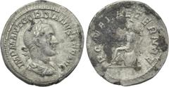 Roman Imperial Coins GORDIAN I AFRICANUS (238). Denarius. Rome. Obv: IMP M ANT GORDIANVS AFR AVG. Laureate, draped and cuirassed bust right. Rev: ROMAE AETERNAE. Roma seated left on shield, holding cr