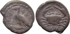 Greek Coins SICILY. Akragas. Litra (Circa 450/46-439 BC). Obv: AK / ЯA. Eagle standing left on Ionic capital. Rev: Crab; ΛΙ (mark of value) below. SNG ANS 990; HGC 2, 121. Condition: Good fine. Weight