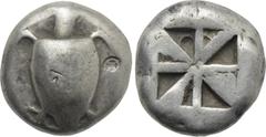 Greek Coins ATTICA. Aegina. Stater (Circa 525/0-500 BC). Obv: Sea turtle; collar and row of pellets on back. Rev: Incuse square of "Union Jack" pattern with eight segments. SNG Delepierre 1522-6; SNG 