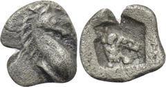 Greek Coins ASIA MINOR. Uncertain. Tetartemorion (5th century BC). Obv: Head of horse right. Rev: Rough incuse square punch. Cf. CNG E-321, lot 169. Condition: Good fine. Weight: 0.14 g. Diameter: 0.6