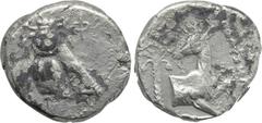 Greek Coins IONIA. Ephesos. Tetradrachm (Circa 390-325 BC). Polyxelos, magistrate. Obv: Ε - Φ. Bee. Rev: ΠΟΛΥΞHΛOΣ. Forepart of stag right, head left; palm tree to left. Cf. SNG Copenhagen 252 (for a 