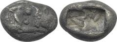 Greek Coins KINGS OF LYDIA. Kroisos (Circa 564/53-550/39 BC). 1/6 Stater. Sardes. Obv: Confronted foreparts of lion and bull. Rev: Two incuse square punches. Berk 25; Traité -; SNG Kayhan I -; Rosen 6