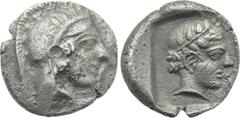 Greek Coins DYNASTS OF LYCIA. Wekhssere I (Circa 440-430 BC). Diobol. Xanthos. Obv: Helmeted head of Athena right. Rev: Laureate head of Apollo right; diskeles to right; all within incuse square. Müse