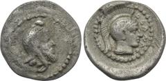 Greek Coins DYNASTS OF LYCIA. Ddenewele (Circa 410-400 BC). Obol. Uncertain mint, possibly Xanthos or Tlos. Obv: Head of dynast right, wearing bashlyk. Rev: Helmeted head of Athena right within pellet