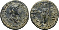 Roman Provincial Coins LYDIA. Sala. Pseudo-autonomous. Time of Trajan (98-117). Ae. Obv: ΘΕΟΝ СΥΝΚΛΗΤΟΝ. Draped bust of the Senate right. Rev: СΑΛΗΝΩΝ. Zeus standing left, holding eagle and sceptre. R