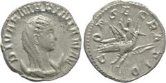Roman Imperial Coins DIVA MARINIANA (Died before 253). Antoninianus. Rome. Struck under Valerian I. Obv: DIVAE MARINIANAE. Veiled and draped bust right, set upon crescent. Rev: CONSECRATIO. Mariniana,