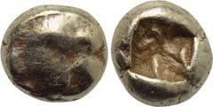 Greek Coins KINGS OF LYDIA. Alyattes (Circa 620/10-564/53 BC). EL 1/24 Stater. Obv: Paw of lion. Rev: Incuse square punch. Karwiese Series I, Type 3 (Ephesos); Weidauer -; SNG Kayhan I 1016. Condition