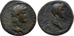 Roman Provincial Coins LYDIA. Thyatira. Nero with Poppaea (54-68). Ae. Obv: NЄPΩN KΛAVΔIOC KAICAP CЄBACTOC. Laureate head of Nero right. Rev: ΠΟΠΠAIAN / CЄBACTHN ΘVATIPHNOI. Draped bust of Poppaea rig