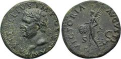 Roman Imperial Coins VITELLIUS (69). As. Uncertain mint in Spain, possibly Tarraco. Obv: A VITELLIVS IMP GERMAN. Laureate head left, with globe at point of bust. Rev: VICTORIA AVGVSTI / S - C. Victory