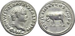 Roman Imperial Coins TITUS (79-81). Denarius. Rome. Obv: IMP TITVS CAES VESPASIAN AVG P M. Laureate head right. Rev: TR P IX IMP XV COS VIII P P. Elephant advancing left. RIC² 115. Lustrous Condition: