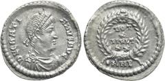 Roman Imperial Coins GRATIAN (367-383). Siliqua. Antioch. Obv: D N GRATIANVS AVG. Diademed, draped and cuirassed bust right. Rev: VOT / X / MVLT / XX. Legend in four lines within wreath; •ANB. RIC 34f