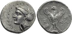 Greek Coins PAPHLAGONIA. Sinope. Hemidrachm (Circa 330-250 BC). Obv: Head of nymph left, with hair in sakkos. Rev: ΣΙ - ΝΩ. Eagle facing, head left, with wings displayed; monogram to right. SNG BM Bla