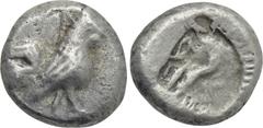 Greek Coins TROAS. Dardanos. Trihemiobol (5th century BC). Obv: Cock standing right. Rev: Incuse head of horse left. Cf. SNG München 173 (tetartemorion); SNG von Aulock -; SNG Copenhagen -; CNG E-311,