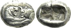 Greek Coins KINGS OF LYDIA. Kroisos (Circa 564/53-550/39 BC). Half Stater. Sardes. Obv: Confronted foreparts of lion and bull. Rev: Two incuse square punches. Berk 23; Traité I -; SNG Kayhan I -. Cond