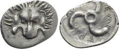 Greek Coins DYNASTS OF LYCIA. Trbbenimi (Circa 390-370 BC). Tetrobol. Uncertain mint. Obv: Facing scalp of lion. Rev: Triskeles within incuse circle. Müseler VIII.25-7; SNG von Aulock 4215. Condition: