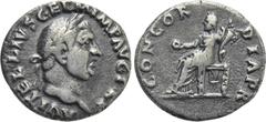 Roman Imperial Coins VITELLIUS (69). Denarius. Rome. Obv: A VITELLIVS GERM IMP AVG TR P. Laureate head right. Rev: CONCORDIA P R. Concordia seated left on throne, holding patera and cornucopia. RIC² 9