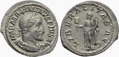 Roman Imperial Coins MAXIMINUS THRAX (235-238). Denarius. Rome. Obv: IMP MAXIMINVS PIVS AVG. Laureate, draped and cuirassed bust right. Rev: LIBERALITAS AVG. Liberalitas standing left, holding abacus 
