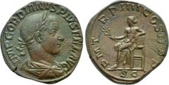 Roman Imperial Coins GORDIAN III (238-244). Sestertius. Rome. Obv: IMP GORDIANVS PIVS FEL AVG. Laureate, draped and cuirassed bust right. Rev: P M TR P IIII COS II P P / S C. Apollo seated left on thr