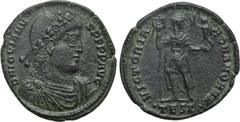 Roman Imperial Coins JOVIAN (363-364). Ae. Thessalonica. Obv: D N IOVIANVS P F P P AVG. Diademed, draped and cuirassed bust right. Rev: VICTORIA ROMANORVM / •TESΓ•. Jovian standing facing, head right,
