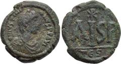 Byzantine Coins JUSTINIAN I (527-565). 16 Nummi. Thessalonica. Obv: D N IVSTINIANVS P P AVG. Diademed, draped and cuirassed bust right. Rev: Large Iς; A - P across field; Chi-Rho above; TЄS. Sear 178.