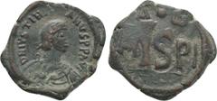 Byzantine Coins JUSTINIAN (527-565). 16 Nummi. Thessalonica. Obv: D N IVSTINIANVS P P AVG. Diademed, draped and cuirassed bust right. Rev: Large Iς; A - PI across field; above, pellet between A - ω; T
