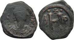 Byzantine Coins JUSTINIAN I (527-565). 8 Nummi. Thessalonica. Obv: D N IVSTINIANVS P P AVG. Diademed, draped and cuirassed bust right. Rev: Large H; A - P across field; above, cross between two pellet