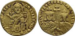 Byzantine Coins BASIL I THE MACEDONIAN with CONSTANTINE (867-886). Fourrée Solidus. Constantinople. Obv: + IҺS XPS RЄX RЄGNANTIЧM ✷. Christ Pantokrator seated facing on throne. Rev: ЬASILIOS ЄT COҺSTA