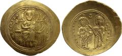 Byzantine Coins CONSTANTINE X DUCAS (1059-1067). GOLD Histamenon. Constantinople. Obv: + IҺS XIS RЄCX RЄGNANTIҺM. Christ Pantokrator seated facing on throne with curved back. Rev: + KωN BAC Λ O ΔOVKAC