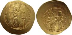 Byzantine Coins CONSTANTINE X DUCAS (1059-1067). GOLD Histamenon. Constantinople. Obv: + IҺS XIS RЄCX RЄGNANTIҺM. Christ Pantokrator seated facing on throne with curved back. Rev: + KωN BAC Λ O ΔOVKAC