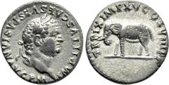 Roman Imperial Coins TITUS (79-81). Denarius. Rome. Obv: IMP TITVS CAES VESPASIAN AVG P M. Laureate head right. Rev: TR P IX IMP XV COS VIII P P. Elephant advancing left. RIC² 115. Condition: Good ver