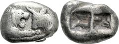 Greek Coins KINGS OF LYDIA. Kroisos (Circa 564/53-550/39 BC). Double Siglos or Stater. Sardes. Obv: Confronted foreparts of lion and bull. Rev: Two incuse square punches. Berk 20; Traité I 407; SNG Ka