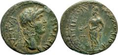 Roman Provincial Coins LYDIA. Dioshieron. Nero (54-68). Ae. Obv: NEPΩN KAIΣAP. Laureate head right. Rev: ΔIOΣIEPITΩN KOPBOYΛΩN. Zeus standing left, holding patera; monogram to lower left. RPC I 2560; 