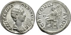 Roman Imperial Coins ORBIANA (Augusta, 225-227). Denarius. Rome. Obv: SALL BARBIA ORBIANA AVG. Diademed and draped bust right. Rev: CONCORDIA AVGG. Concordia seated left on throne, holding patera and 