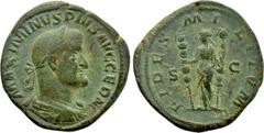 Roman Imperial Coins MAXIMINUS THRAX (235-238). Sestertius. Rome. Obv: MAXIMIANVS PIVS AVG GERM. Laureate, draped and cuirassed bust right. Rev: FIDES MILITVM / S - C. Fides standing left, holding sig