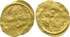 Byzantine Coins JUSTINIAN I (527-565). GOLD Semissis. Constantinople. Obv: D N IVSTINIANVS P P AVG. Diademed, draped and cuirassed bust right. Rev: VICTORIA AVGGG / CONOB. Victory seated right on shie