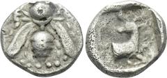 Greek Coins IONIA. Ephesos. Hemiobol (Circa 390-380 BC). Obv: E - Φ. Bee. Rev: Forepart of a stag right, head left; all within incuse square. Gitbud & Naumann 14, lot 289 (listed as obol). Very rare C