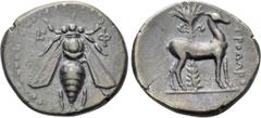 Greek Coins IONIA. Ephesos. Drachm (Circa 202-150 BC). Metrodoros, magistrate. Obv: E - Φ. Bee. Rev: MHTPOΔΩPOΣ. Stag standing right before palm tree. SNG Fitzwilliam 4425; Noble 113, lot 4353 = Noble