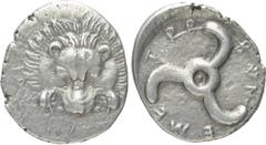Greek Coins DYNASTS OF LYCIA. Trbbenimi (Circa 390-370 BC). Tetrobol. Uncertain mint. Obv: Facing scalp of lion. Rev: Triskeles within incuse circle. Müseler VIII.25-7; SNG von Aulock 4215. Condition: