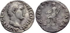 Roman Imperial Coins VITELLIUS (69). Denarius. Rome. Obv: A VITELLIVS GERMANICVS IMP. Bare head right. Rev: CONCORDIA PR. Concordia seated left on throne, holding patera and cornucopia. RIC² 66. Condi