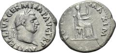 Roman Imperial Coins VITELLIUS (69). Denarius. Rome. Obv: A VITELLIVS GERM IMP AVG TR P. Laureate head right. Rev: PONT MAXIM. Vesta seated right on throne, holding patera and sceptre. RIC² 107. Condi