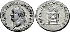 Roman Imperial Coins TITUS (79-81). Denarius. Rome. Obv: IMP TITVS CAES VESPASIAN AVG P M. Laureate head left. Rev: TR P IX IMP XV COS VIII P P. Draped pulvinar. RIC² 123. Condition: Very fine. Weight