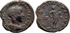 Roman Imperial Coins GORDIAN III (238-244). Ae. Rome. Obv: IMP GORDIANVS PIVS FEL AVG. Laureate, draped and cuirassed bust right. Rev: P M TR P IIII COS II P P / S - C. Gordian standing right, holding