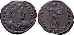 Roman Imperial Coins JOVIAN (363-364). Ae. Thessalonica. Obv: D N IOVIANVS P F P P AVG. Diademed, draped and cuirassed bust right. Rev: VICTORIA ROMANORVM / •TESΓ•. Jovian standing facing, head right,
