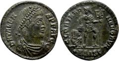 Roman Imperial Coins VALENS (364-378). Ae. Siscia. Obv: D N VALENS P F AVG. Diademed, draped and cuirassed bust right. Rev: GLORIA ROMANORVM / •BSISC. Valens advancing right, head left, holding labaru