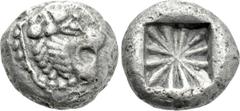 Greek Coins DYNASTS OF LYCIA. Uncertain dynast (Circa 500 BC). Stater. Uncertain mint. Obv: Head of lion right. Rev: Floral pattern within incuse square. Cf. Müseler I,1-2 (design of incuse pattern); 