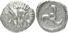 Greek Coins DYNASTS OF LYCIA. Trbbenimi (Circa 390-370 BC). Tetrobol. Uncertain mint. Obv: Facing scalp of lion. Rev: Triskeles within incuse circle. Müseler VIII.25-7; SNG von Aulock 4215. Condition:
