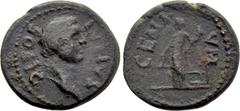 Roman Provincial Coins UNCERTAIN. Divus Julius Caesar (Died 44 BC). Ae. Obv: DIVOS IVLIVS. Bare head right. Rev: GENIVM. Figure (Tyche?) standing left, holding plow and cornucopia. Cf. RPC I p. 342 no