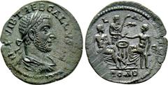 Roman Provincial Coins TROAS. Alexandria. Trebonianus Gallus (251-253). Ae As. Obv: IMP VIB TREB GALLVS AV. Laureate, draped and cuirassed bust right. Rev: COL AVG / TROAD. Priest Krinis and Apollo, h
